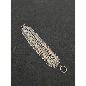 Vintage White Crystal Rhinestone Beaded Bracelet: Sparkling Bling - Vintage Wide